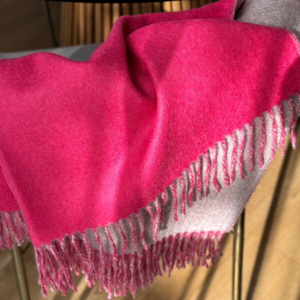 Baby alpaca koc dwustronny fuksjowy i melanż